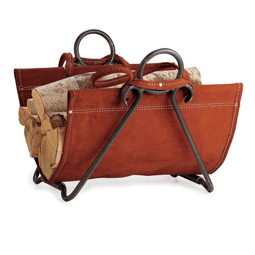 Suede Log Carrier with Forged Stand